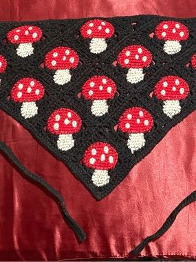 Handmade Crochet Mushroom Bandana - Black & Red